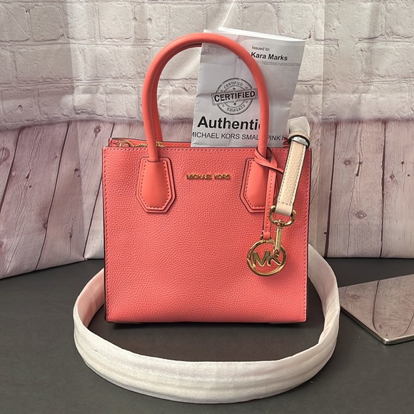 Michael Kors Handbags - Michael Kors NEW Mini Bag Mercer Sherbert Pink Pebbled Leather Crossbody HandBag